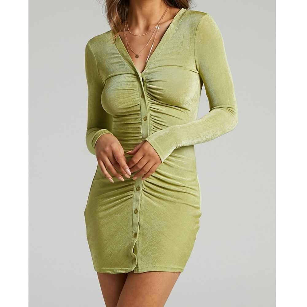 Showpo Light Green Ruched Mini Dress